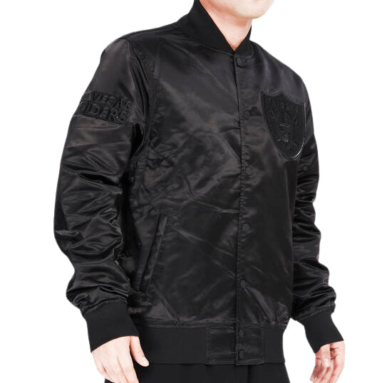 PRO STANDARD NFL LAS VEGAS RAIDERS MEN'S TRIPLE BLACK SATIN JACKET